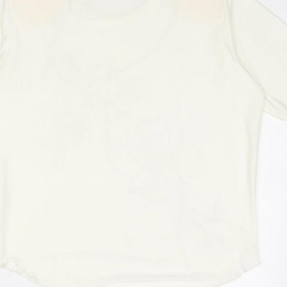 Sonic Womens Ivory Polyester Basic T-Shirt Size 16 Round Neck - Flower
