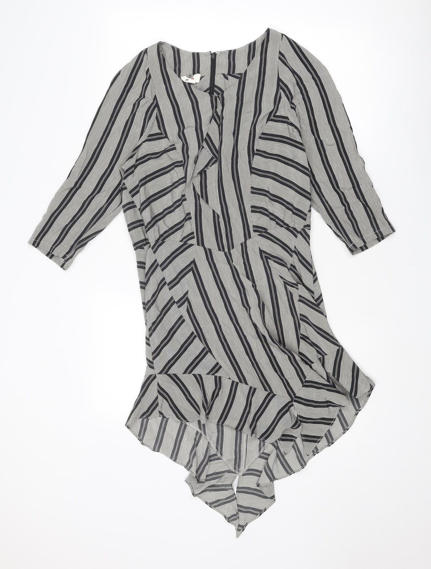 EVER Womens Black Striped Polyester Shift Size S V-Neck Zip