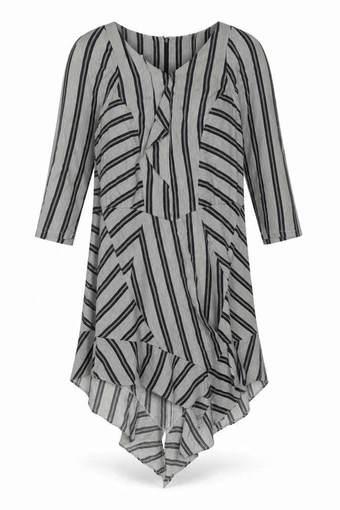 EVER Womens Black Striped Polyester Shift Size S V-Neck Zip