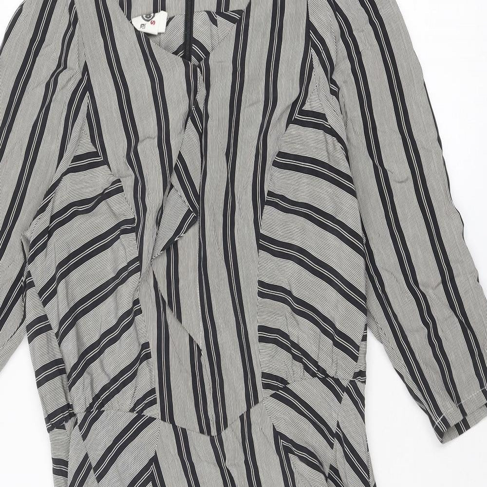 EVER Womens Black Striped Polyester Shift Size S V-Neck Zip