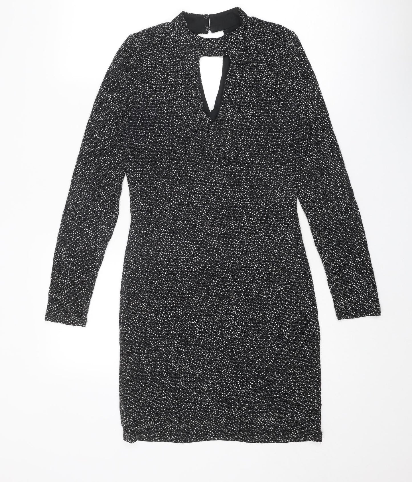 Oasis Womens Black Polyamide A-Line Size XS Round Neck Button