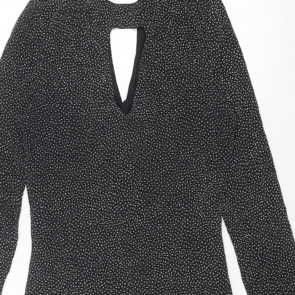 Oasis Womens Black Polyamide A-Line Size XS Round Neck Button
