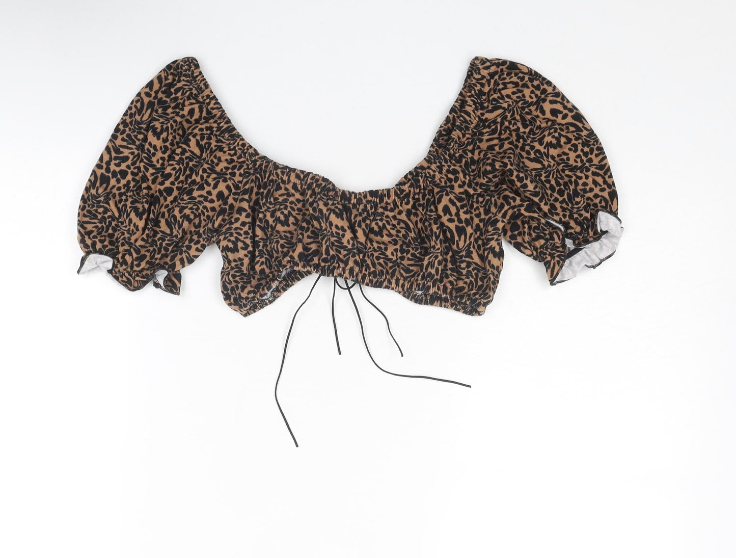 ASOS Womens Brown Animal Print Polyester Cropped Blouse Size 6 Scoop Neck - Leopard Print