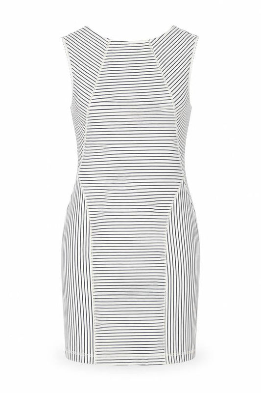 Mango Womens White Striped Cotton Shift Size S Round Neck Zip