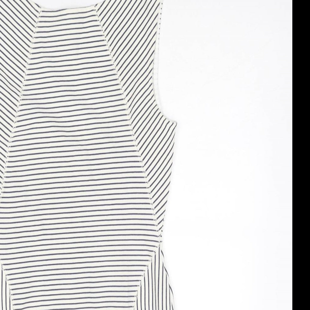 Mango Womens White Striped Cotton Shift Size S Round Neck Zip