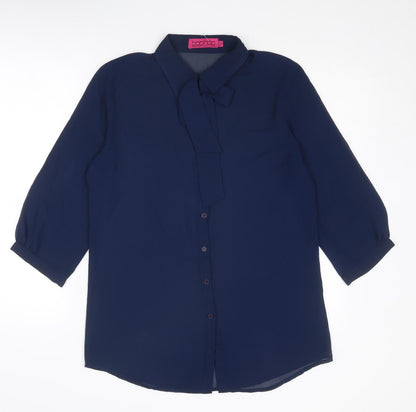 Boohoo Womens Blue Polyester Basic Button-Up Size 12 Collared