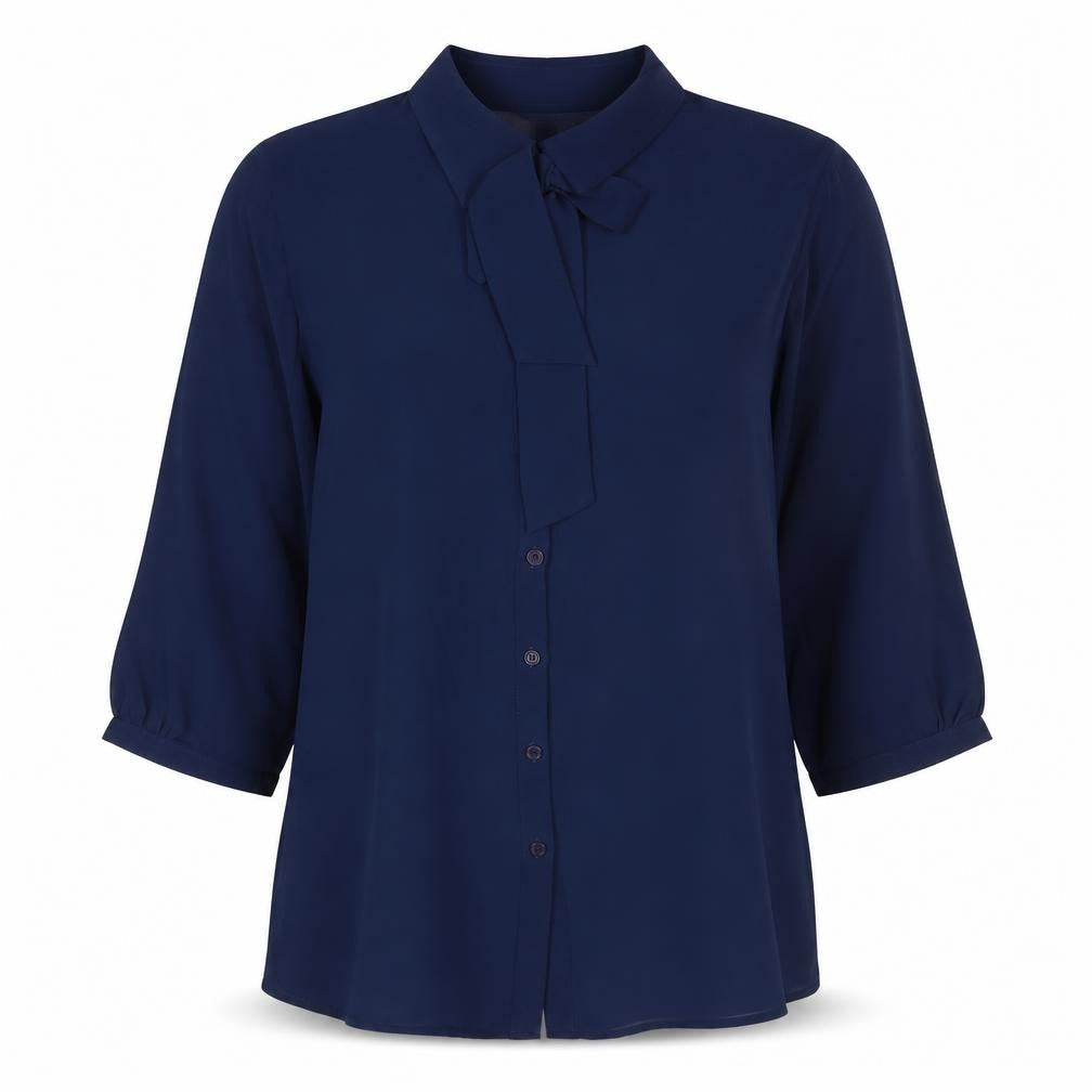 Boohoo Womens Blue Polyester Basic Button-Up Size 12 Collared