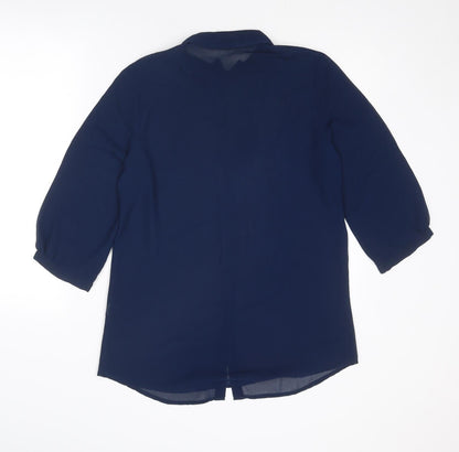 Boohoo Womens Blue Polyester Basic Button-Up Size 12 Collared