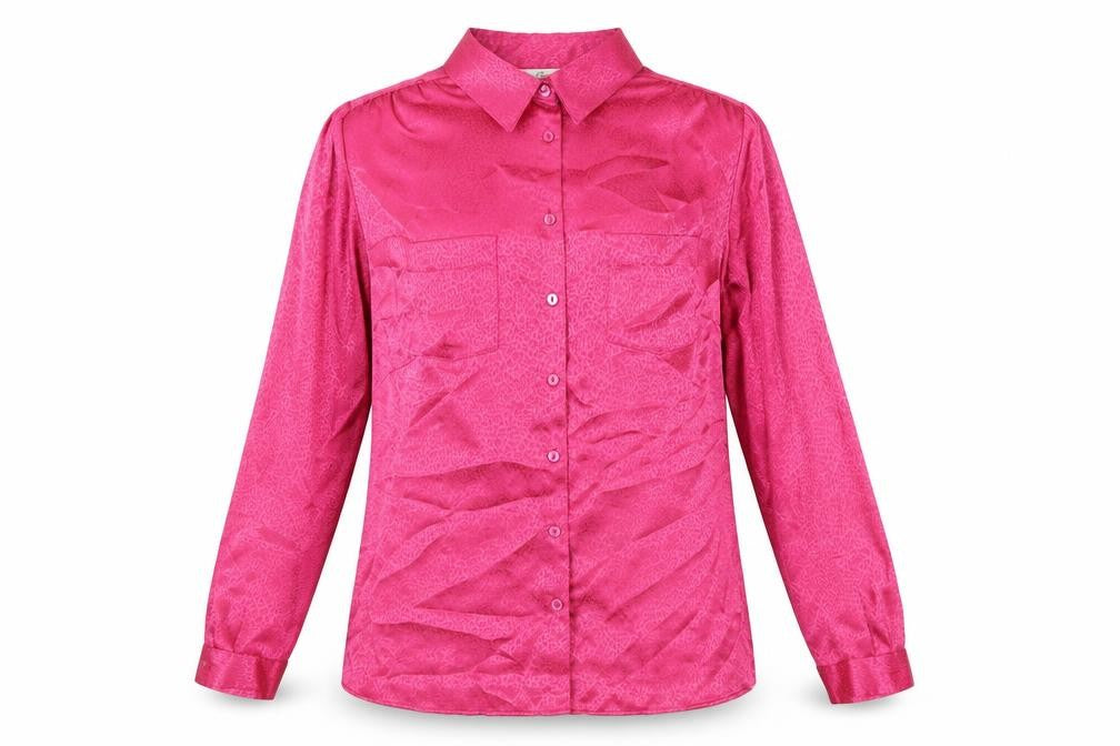 Classic Womens Pink Animal Print Polyester Basic Button-Up Size 10 Collared - Leopard Print