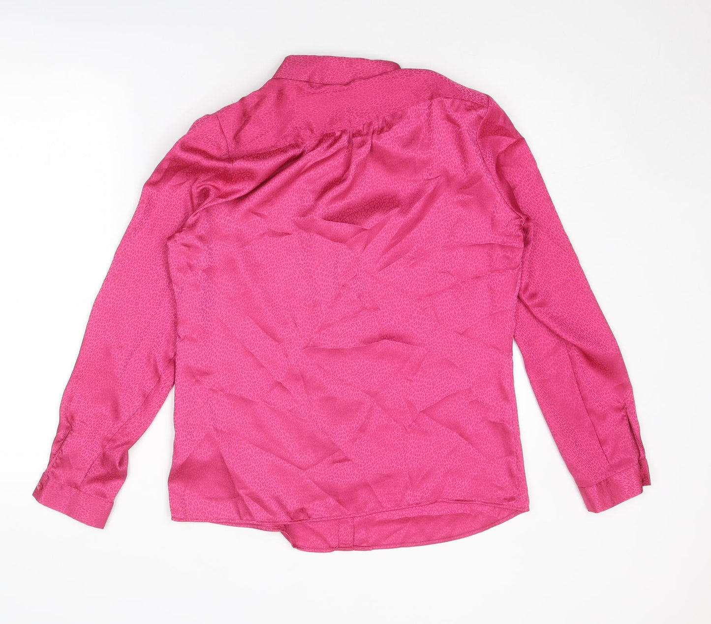 Classic Womens Pink Animal Print Polyester Basic Button-Up Size 10 Collared - Leopard Print