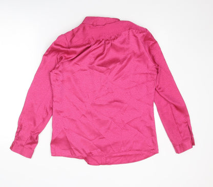 Classics Womens Pink Animal Print Polyester Basic Button-Up Size 10 Collared - Leopard Print