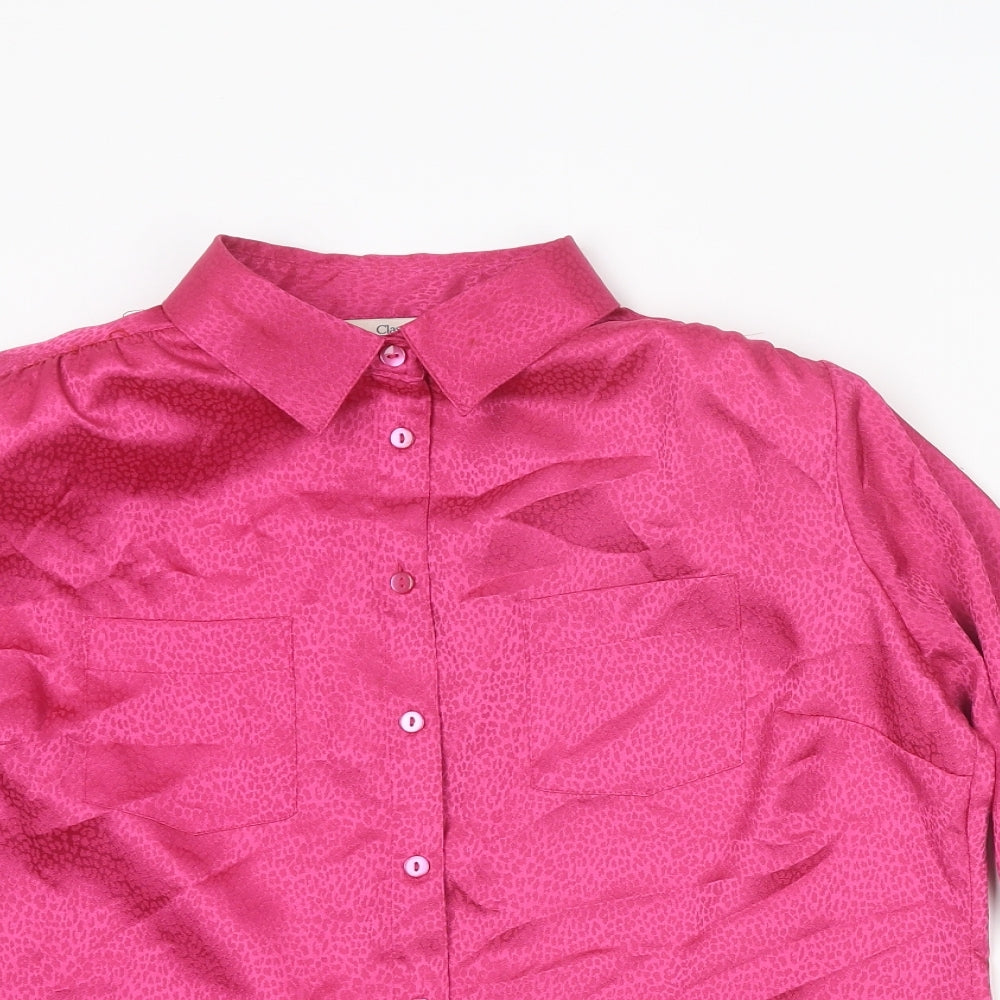 Classic Womens Pink Animal Print Polyester Basic Button-Up Size 10 Collared - Leopard Print