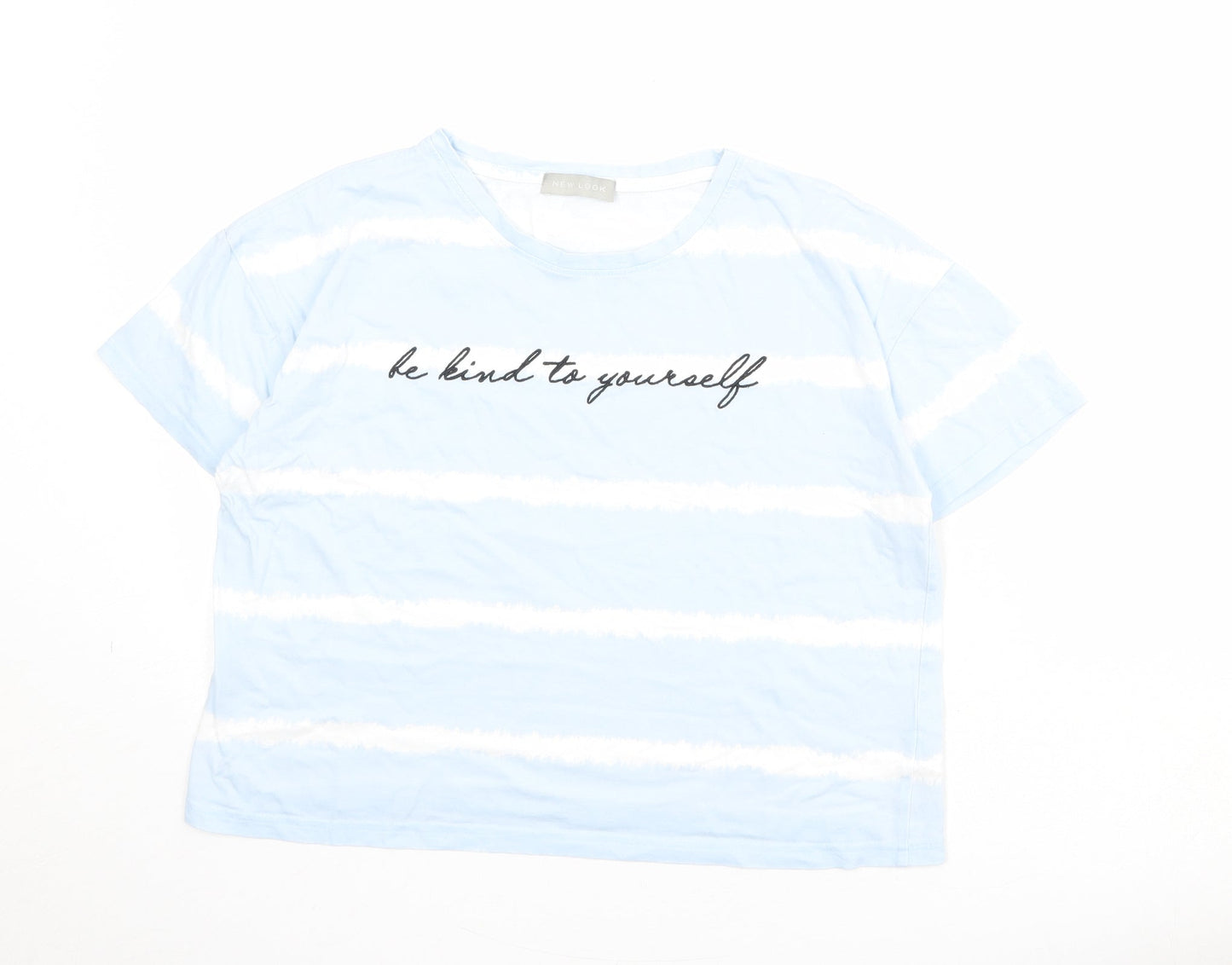 New Look Womens Blue Striped 100% Cotton Basic T-Shirt Size XS Round Neck - Be Kind to Yourself