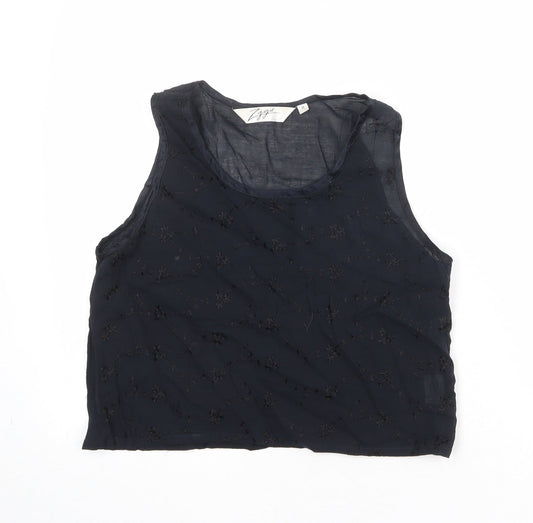 Zygo Womens Black Geometric Viscose Basic Tank Size M Round Neck