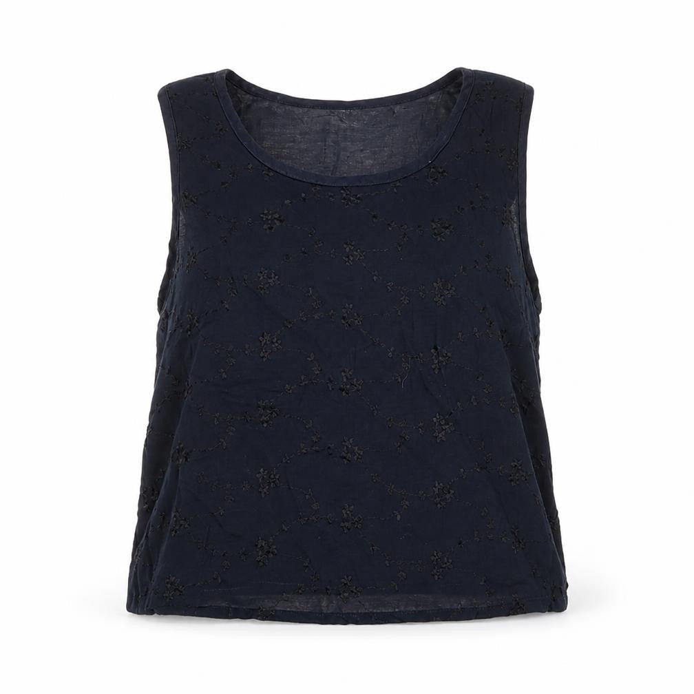Zygo Womens Black Geometric Viscose Basic Tank Size M Round Neck