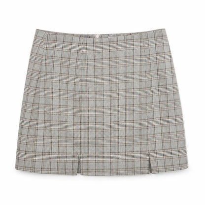 Pull&Bear Womens Beige Plaid Polyester A-Line Skirt Size M Zip