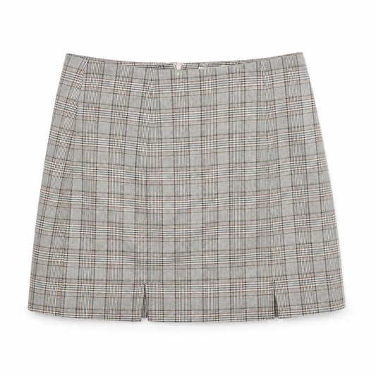 Pull&Bear Womens Beige Plaid Polyester A-Line Skirt Size M Zip