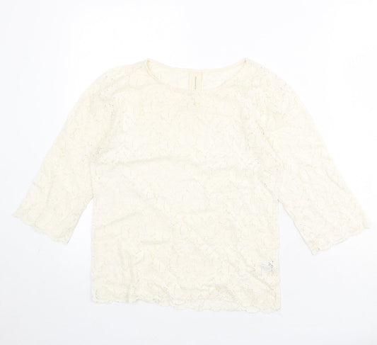 NEXT Womens Ivory Cotton Basic Blouse Size 8 Boat Neck