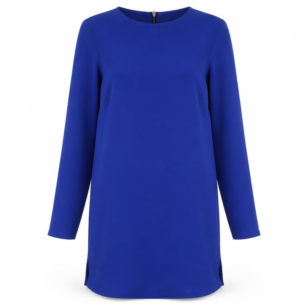 Warehouse Womens Blue Polyester Shift Size 12 Boat Neck Zip