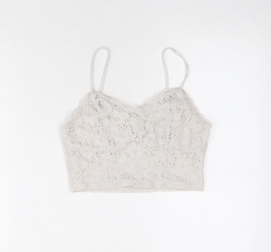 New Look Girls Grey Nylon Cropped Tank Size 8 Years Scoop Neck Pullover