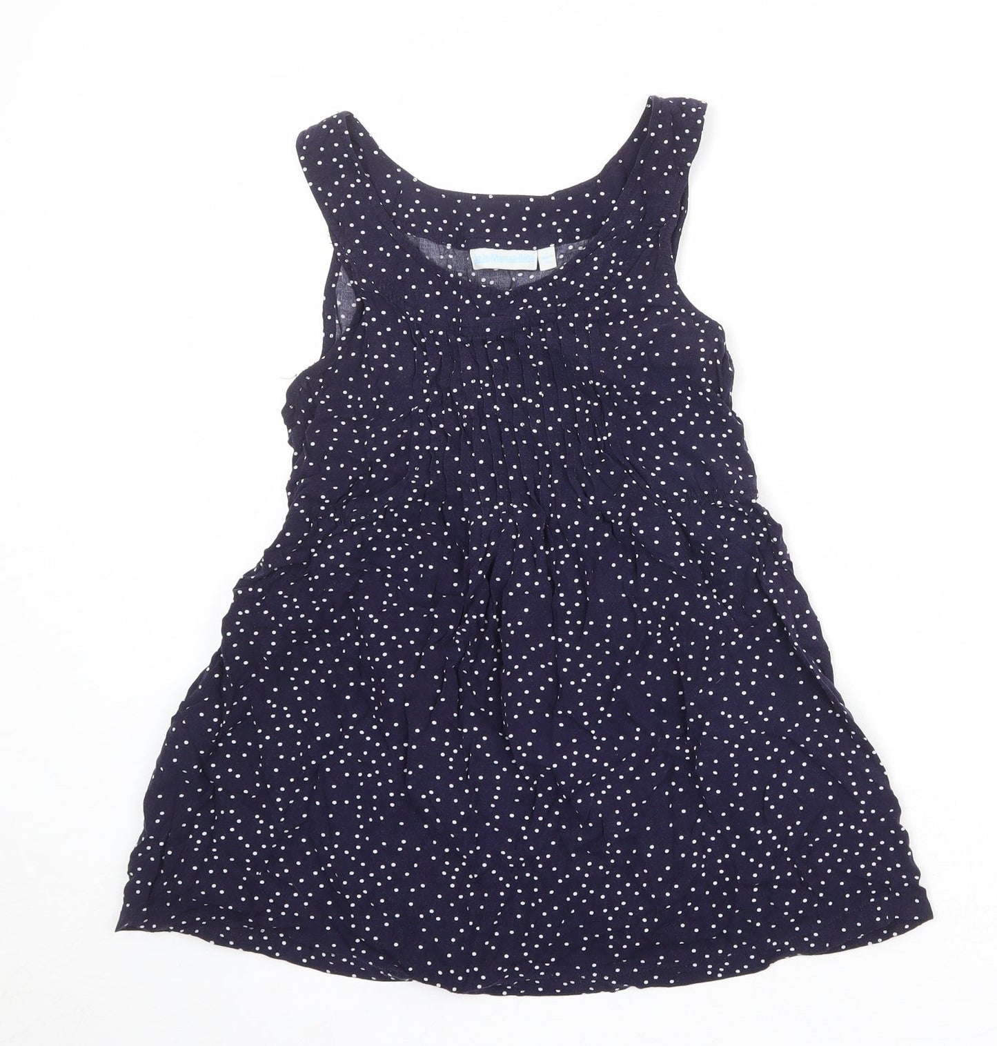JoJo Maman Bébé Womens Blue Polka Dot Viscose Basic Tank Size S Boat Neck - Pleat Front Detail