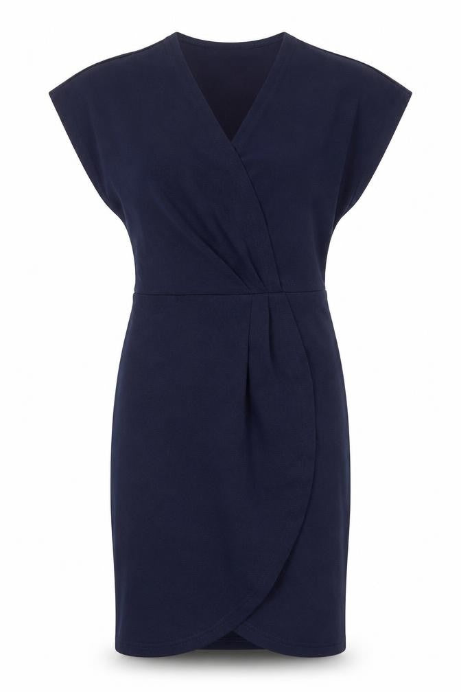 Mela London Womens Blue Polyester Sheath Size 8 V-Neck Pullover - Wrap Front Detail