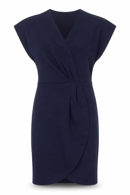 Mela London Womens Blue Polyester Sheath Size 8 V-Neck Pullover - Wrap Front Detail