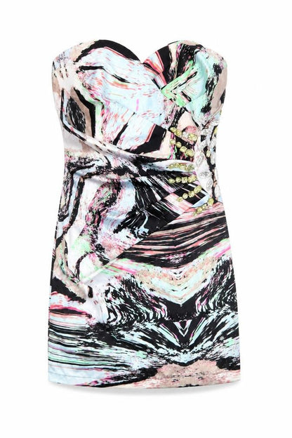 Next Womens Multicoloured Geometric Polyester Mini Size 10 Sweetheart Zip - Strapless