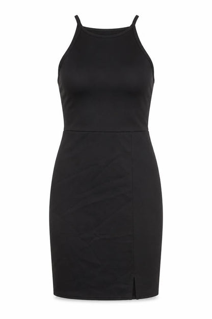Front view of Missguided women’s black polyester bodycon, size UK 8, round neck pullover