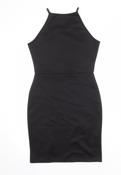 Back view of Missguided women’s black polyester bodycon, size UK 8, round neck pullover