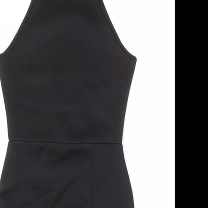 Close-up detail of Missguided women’s black polyester bodycon, size UK 8, round neck pullover