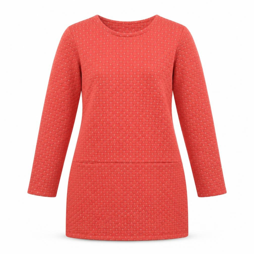 First Avenue Womens Red Geometric Polyester A-Line Size M Round Neck Pullover