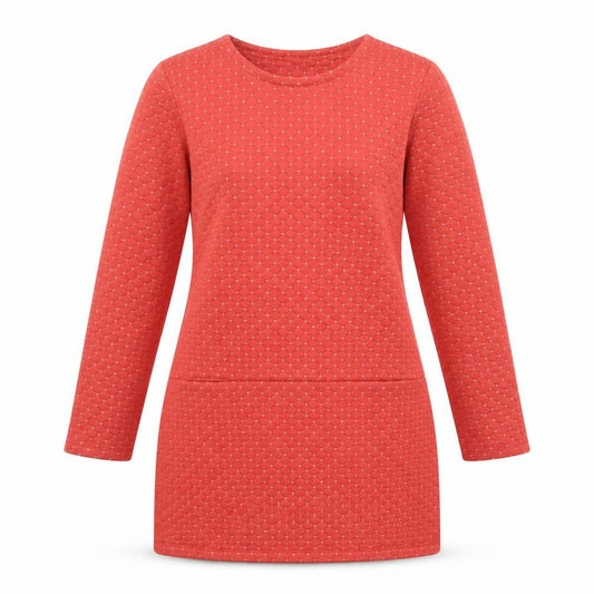 First Avenue Womens Red Geometric Polyester A-Line Size M Round Neck Pullover