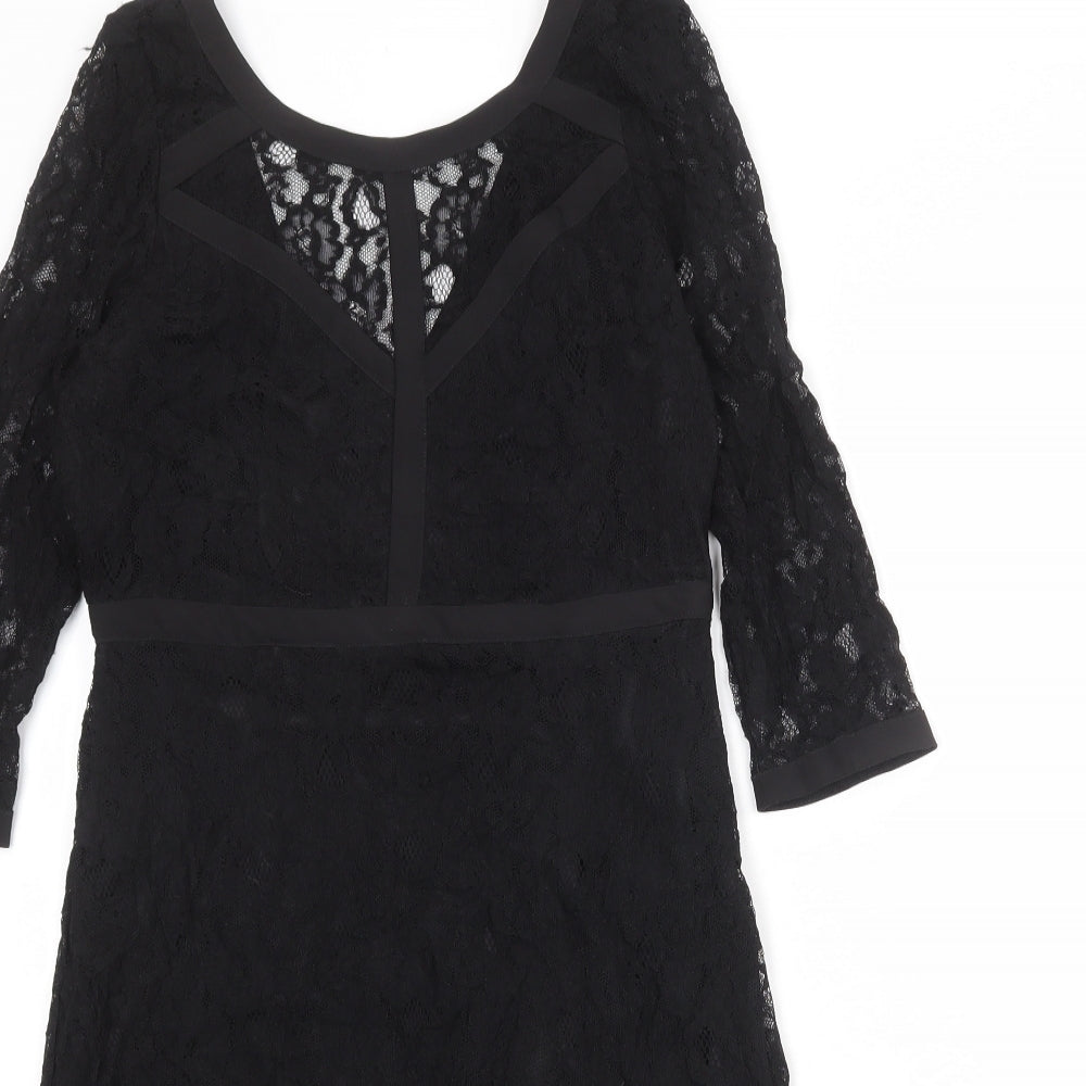 VILA Womens Black Floral Polyester Shift Size M Round Neck Zip