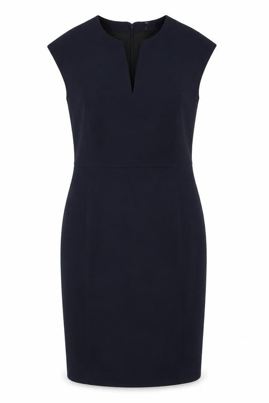 Mango Womens Blue Polyester Pencil Dress Size L V-Neck Zip - Cap Sleeve