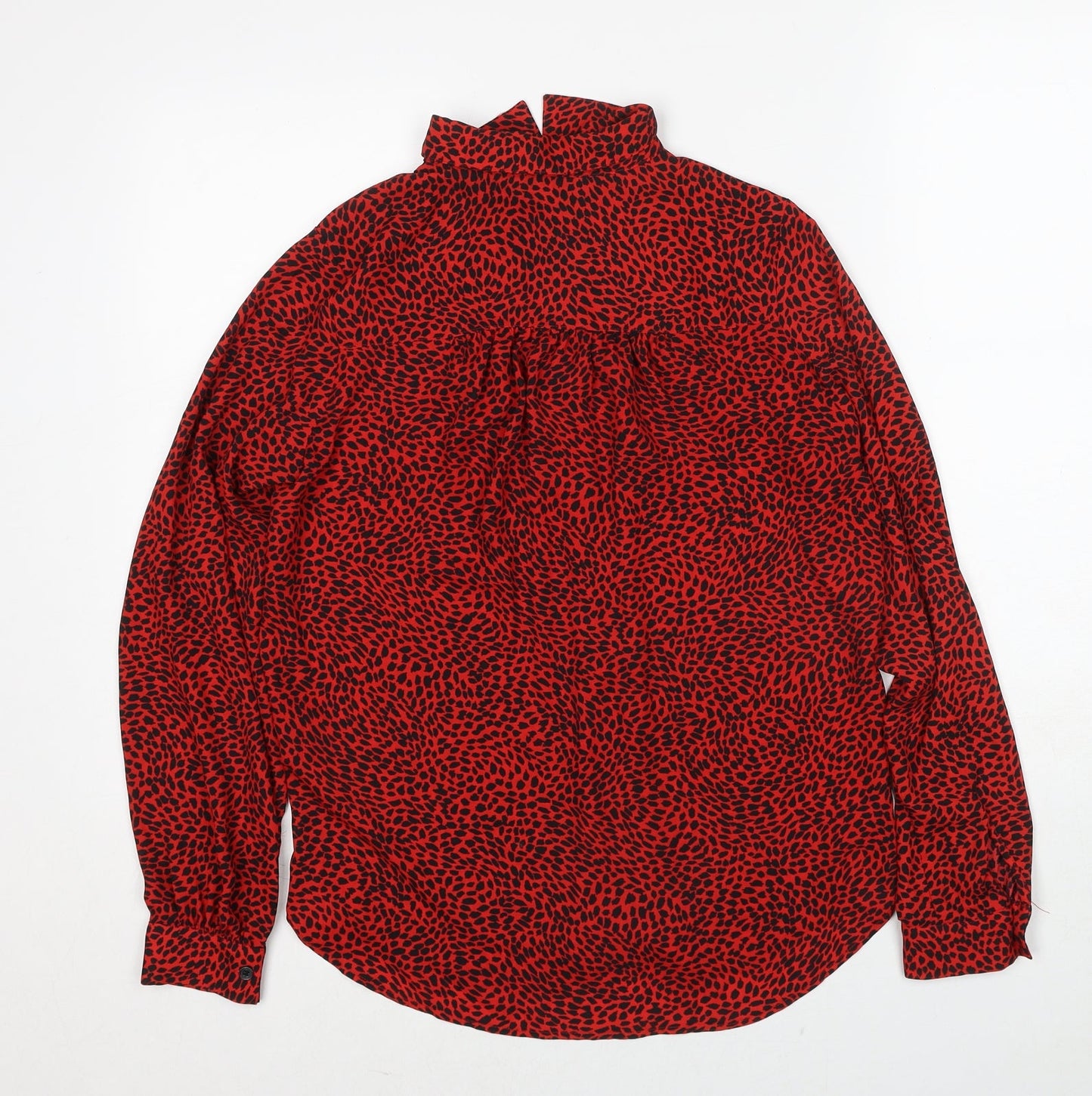 H&M Womens Red Geometric Polyester Basic Button-Up Size XS Collared - Cheetah Print