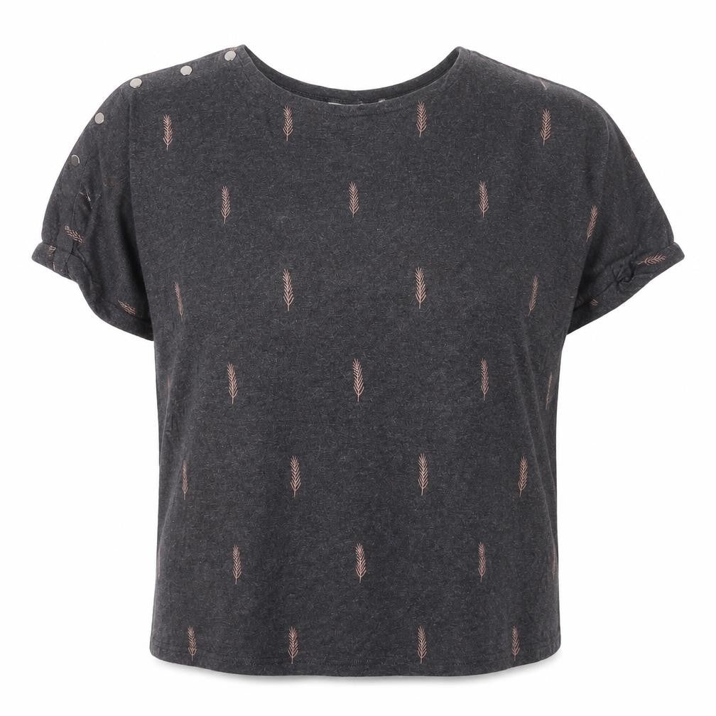 JoJo Maman Bébé Womens Black Geometric Viscose Basic T-Shirt Size M Crew Neck