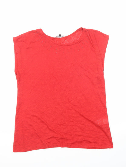 Warehouse Womens Red Polyester Basic Blouse Size 14 Boat Neck