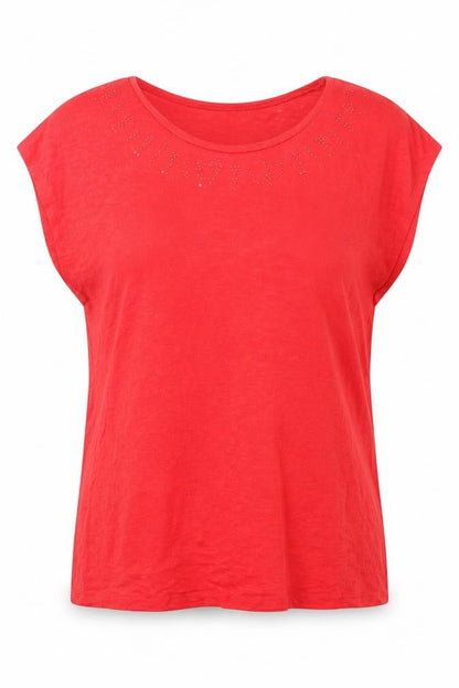 Warehouse Womens Red Polyester Basic Blouse Size 14 Boat Neck