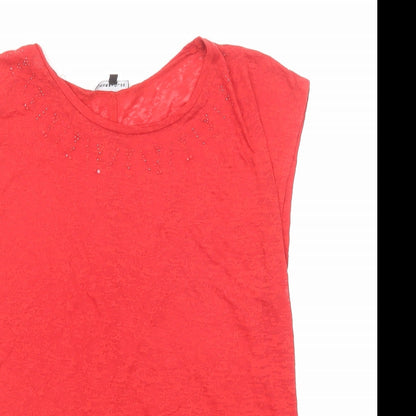 Warehouse Womens Red Polyester Basic Blouse Size 14 Boat Neck