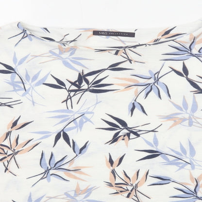 Marks & Spencer Womens White Geometric Polyester Basic Blouse Size 18 Boat Neck