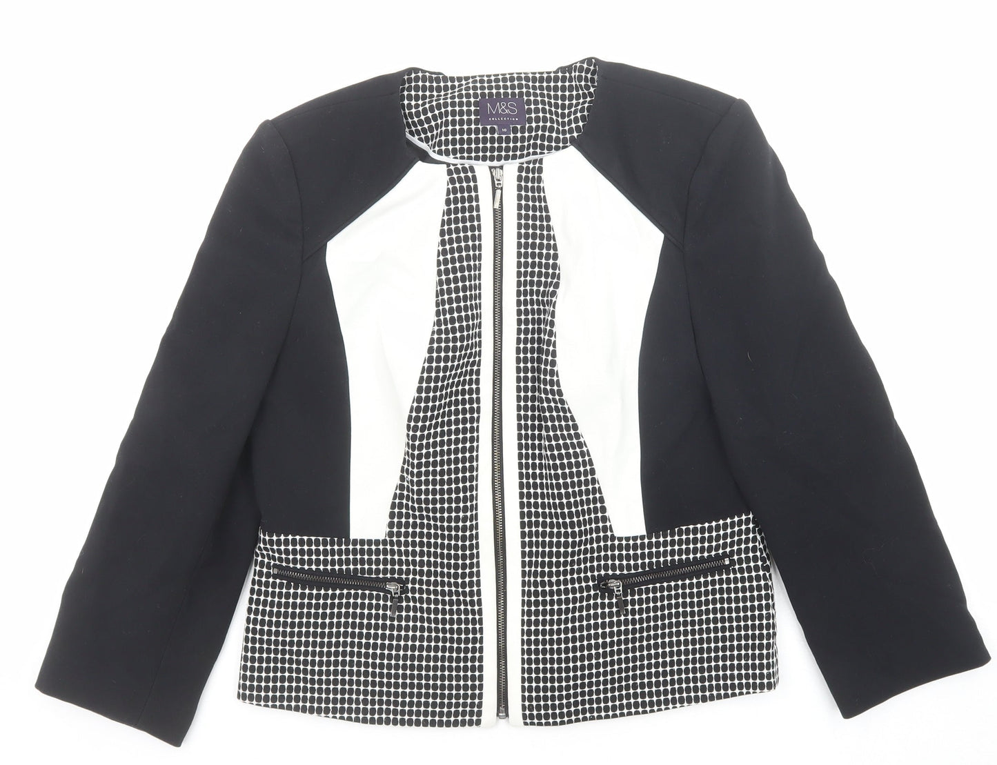 Marks and Spencer Womens Black Geometric Jacket Size 10 Zip