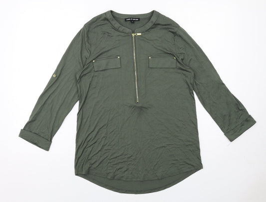 Cable & Gauge Womens Green Viscose Basic Blouse Size M V-Neck