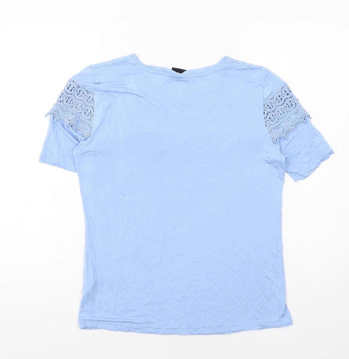 Be You Womens Blue Viscose Basic T-Shirt Size 12 Round Neck - Broderie Anglaise