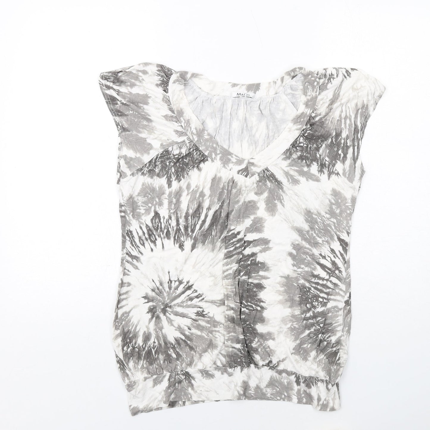 M&Co Womens Grey Geometric Viscose Basic Blouse Size 14 V-Neck
