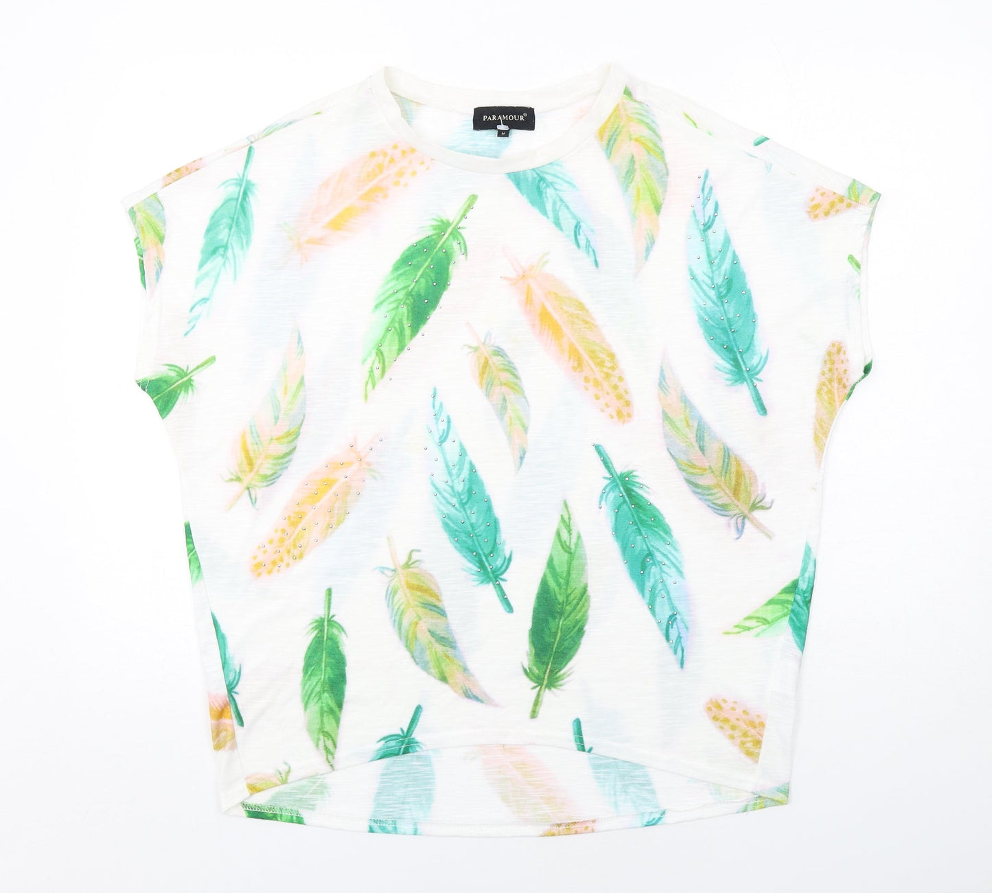 Paramour Womens Multicoloured Geometric Polyester Basic T-Shirt Size M Crew Neck - Leaf Print