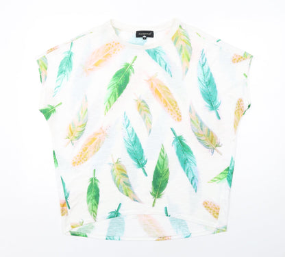 Paramour Womens Multicoloured Geometric Polyester Basic T-Shirt Size M Crew Neck - Leaf Print