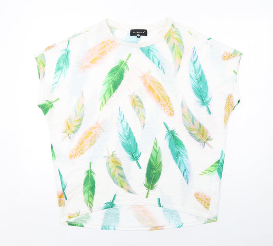 Paramour Womens Multicoloured Geometric Polyester Basic T-Shirt Size M Crew Neck - Leaf Print