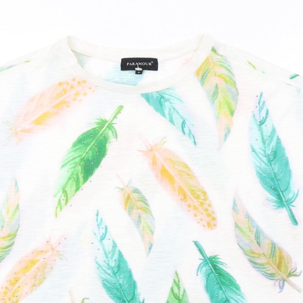 Paramour Womens Multicoloured Geometric Polyester Basic T-Shirt Size M Crew Neck - Leaf Print