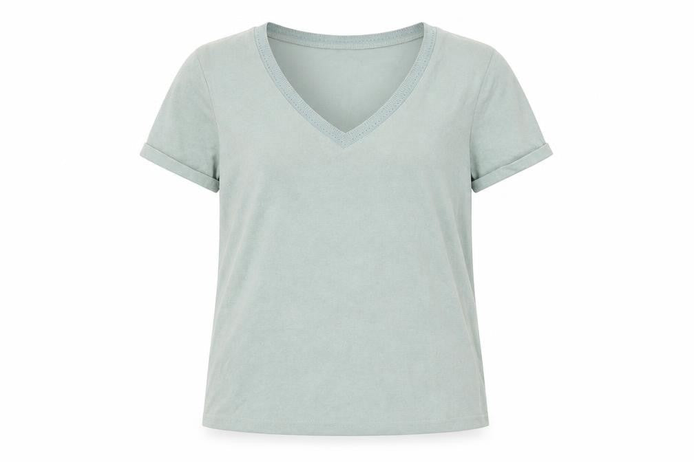 Grace & Mila Womens Green Cotton Basic T-Shirt Size M V-Neck